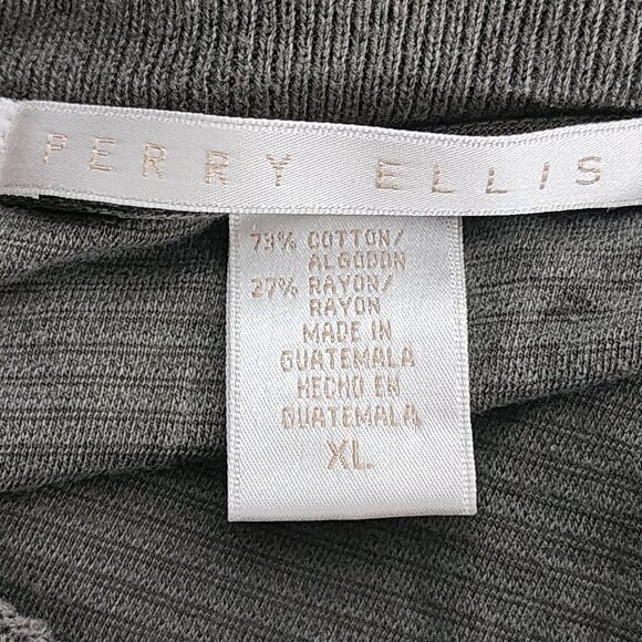 Perry Ellis Green Khaki Ribbed Cotton Rayon Short Sleeve Crew Neck Shirt Size XL - Picture 14 of 16